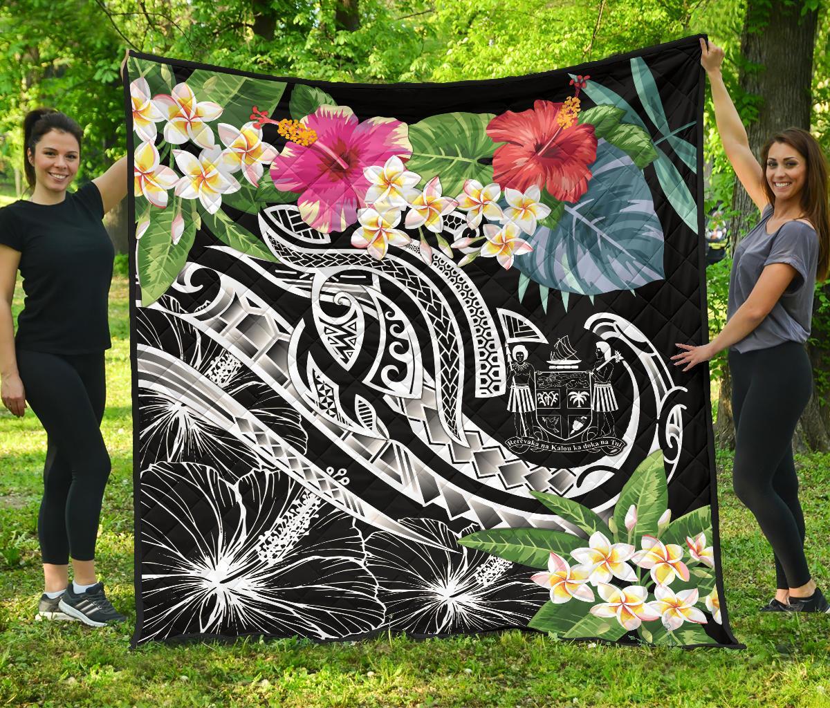 Fiji Polynesian Premium Quilt - Summer Plumeria (Black) - Polynesian Pride