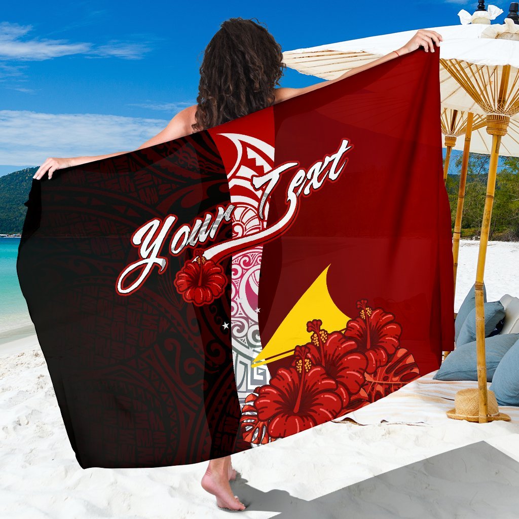Tokelau Polynesian Custom Personalised Sarong - Coat Of Arm With Hibiscus One Style One Size Red - Polynesian Pride