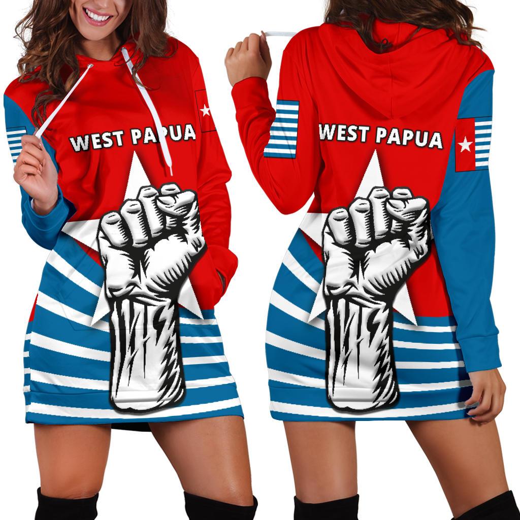 Free West Papua Women Hoodie Dress Blue - Polynesian Pride