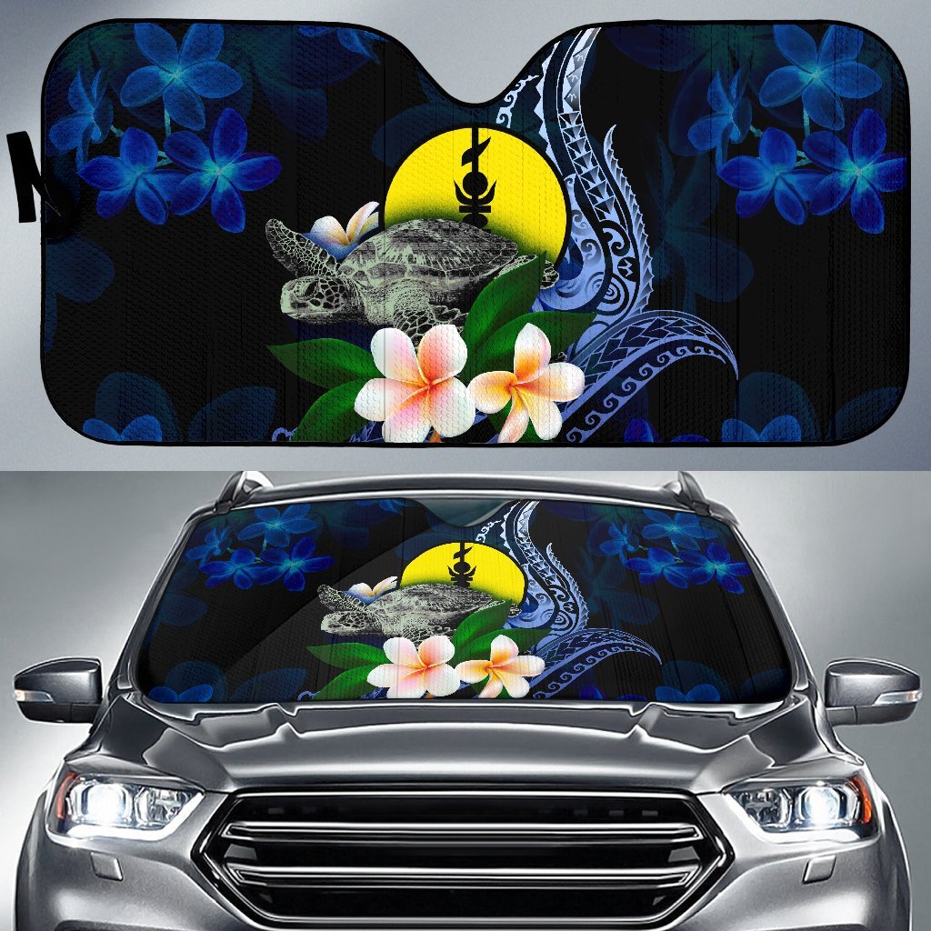 New Caledonia Polynesian Sun Shades - Turtle With Plumeria Flowers One Style Universal Fit Blue - Polynesian Pride
