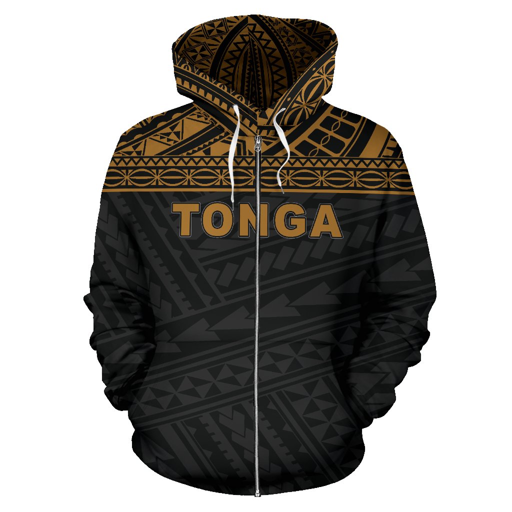 Tonga Polynesian All Over Zip up Hoodie Yellow Horizontal Style - Polynesian Pride
