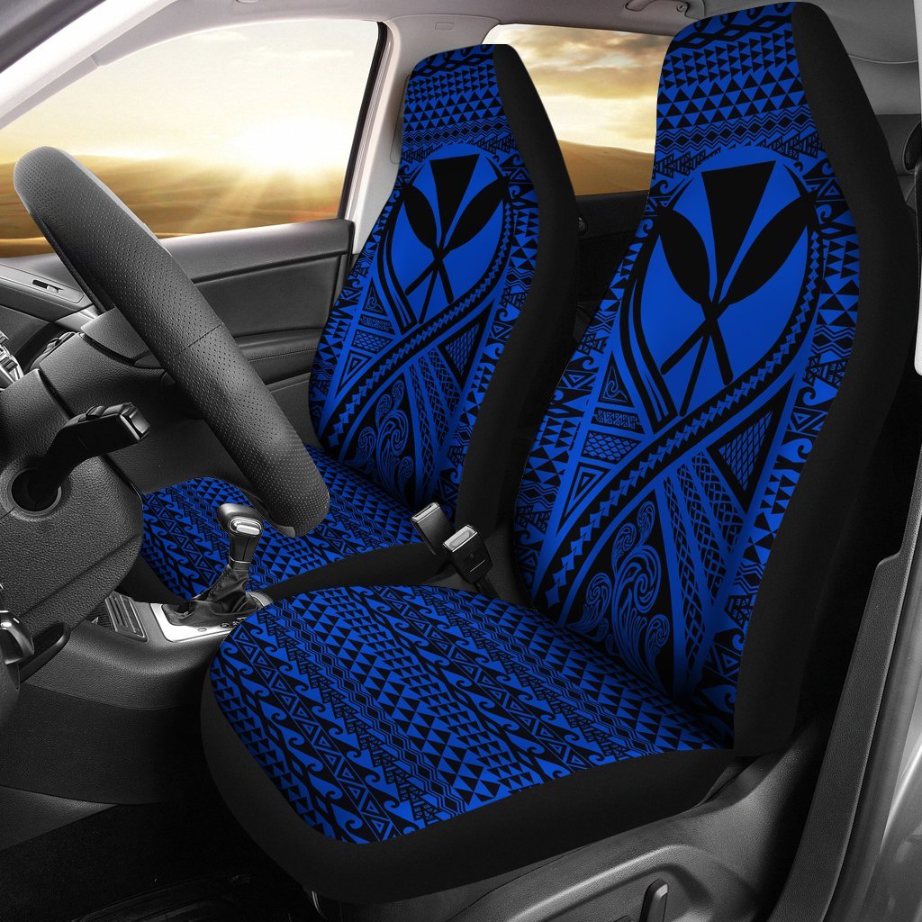 Hawaii Car Seat Cover - Hawaii Kanaka Maoli Polynesian Tattoo Blue Universal Fit Blue - Polynesian Pride