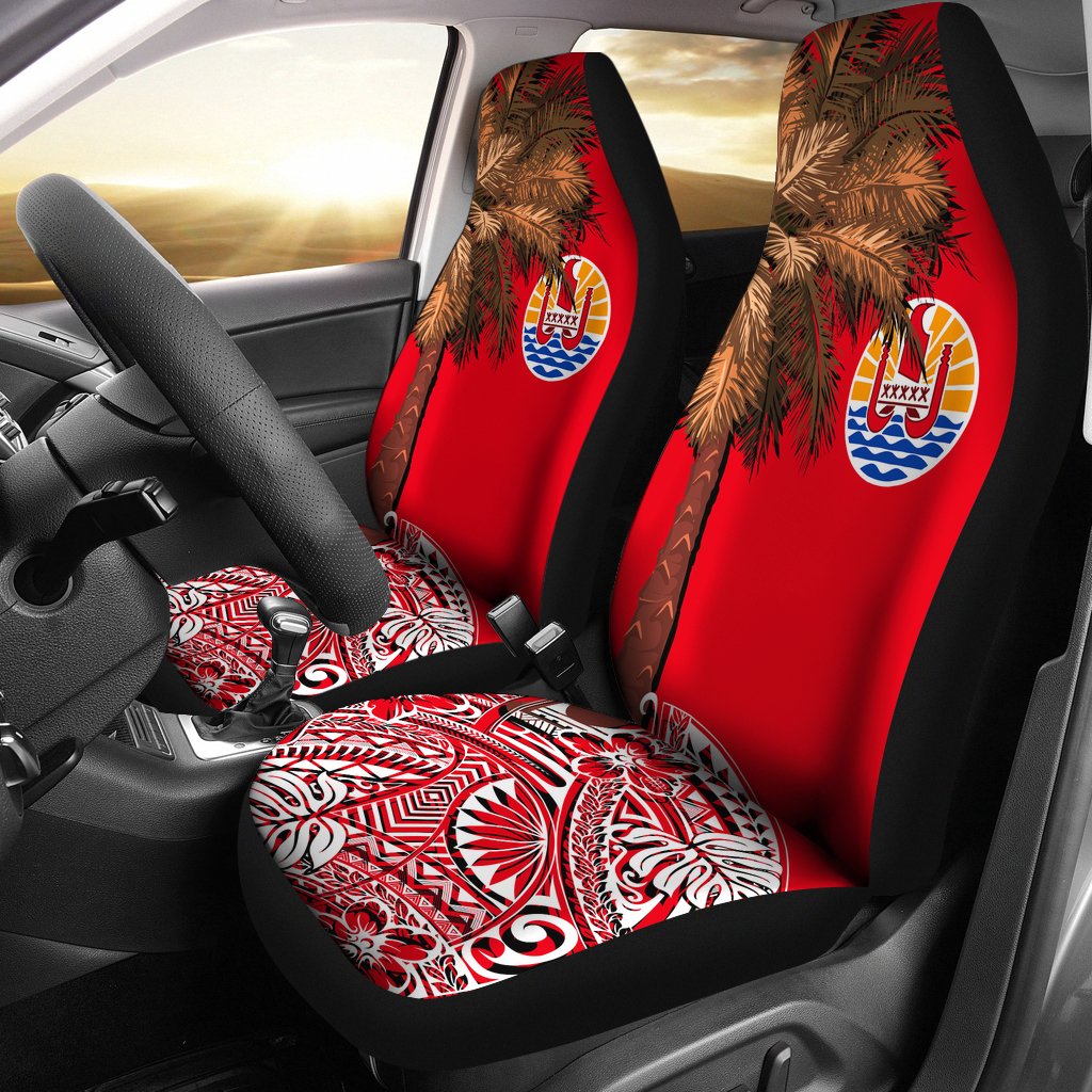 French Polynesia Car Seat Covers - Palm Tree Polynesian Pattern Universal Fit Red - Polynesian Pride