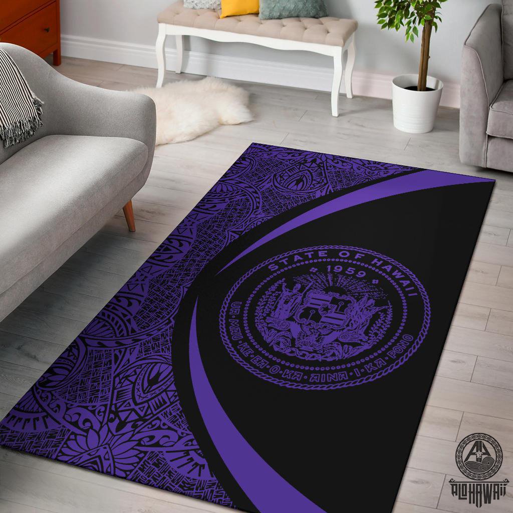 Hawaii Coat Of Arms Polynesian Area Rug Circle Style Rug Purple - Polynesian Pride