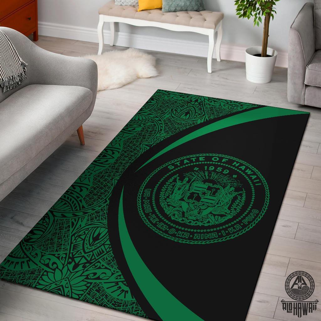 Hawaii Coat Of Arms Polynesian Area Rug Circle Style Rug Green - Polynesian Pride
