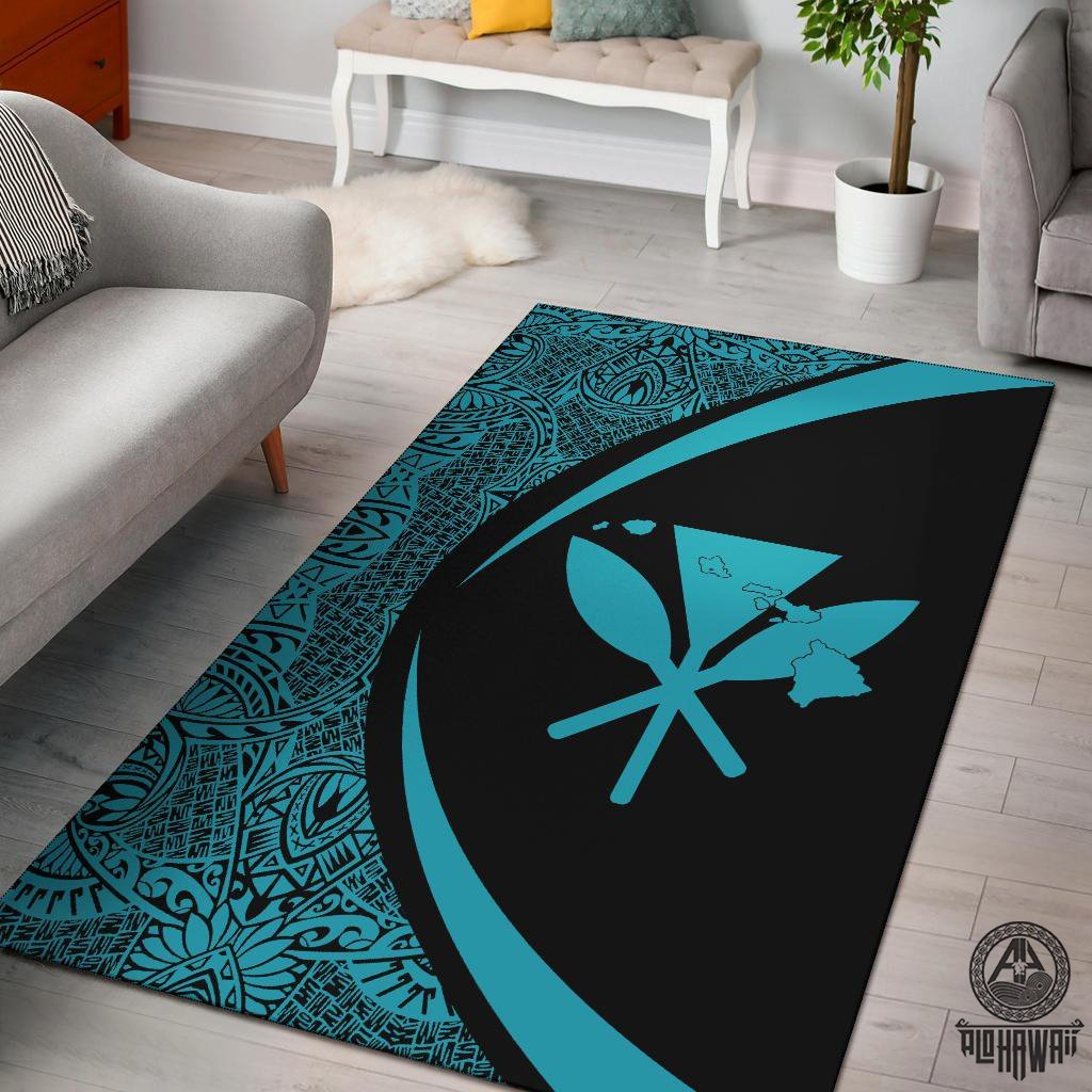 Hawaii Kanaka Polynesian Area Rug Circle Style Rug Blue Black - Polynesian Pride