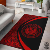 Hawaii Coat Of Arms Polynesian Area Rug Circle Style Rug Red - Polynesian Pride