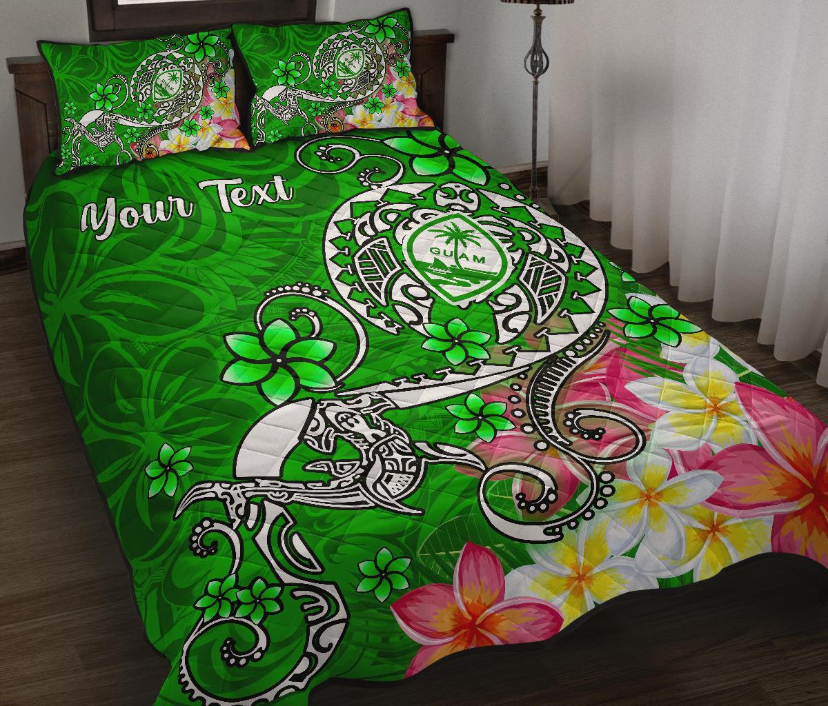 Guam Custom Personalised Quilt Bed Set - Turtle Plumeria (Green) Green - Polynesian Pride