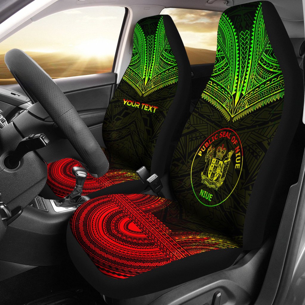 Niue Custom Personalised Car Seat Cover - Niue Seal Polynesian Chief Tattoo Reggae Version Universal Fit Reggae - Polynesian Pride