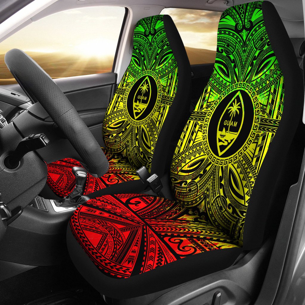 Guam Car Seat Cover - Guam Coat Of Arms Polynesian Reggae Style Universal Fit Reggae - Polynesian Pride