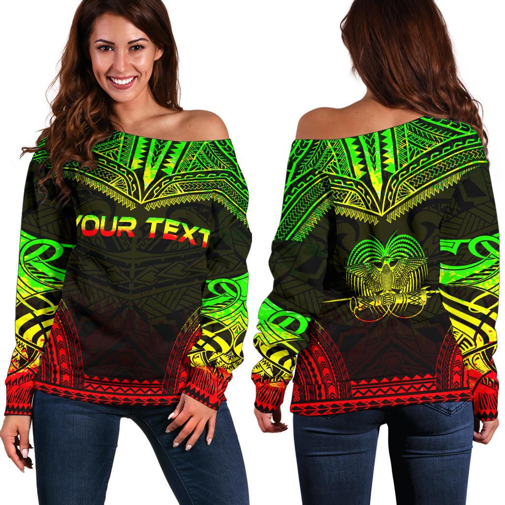 Papua New Guinea Polynesian Chief Custom Personalised Women's Off Shoulder Sweater - Reggae Version Art - Polynesian Pride