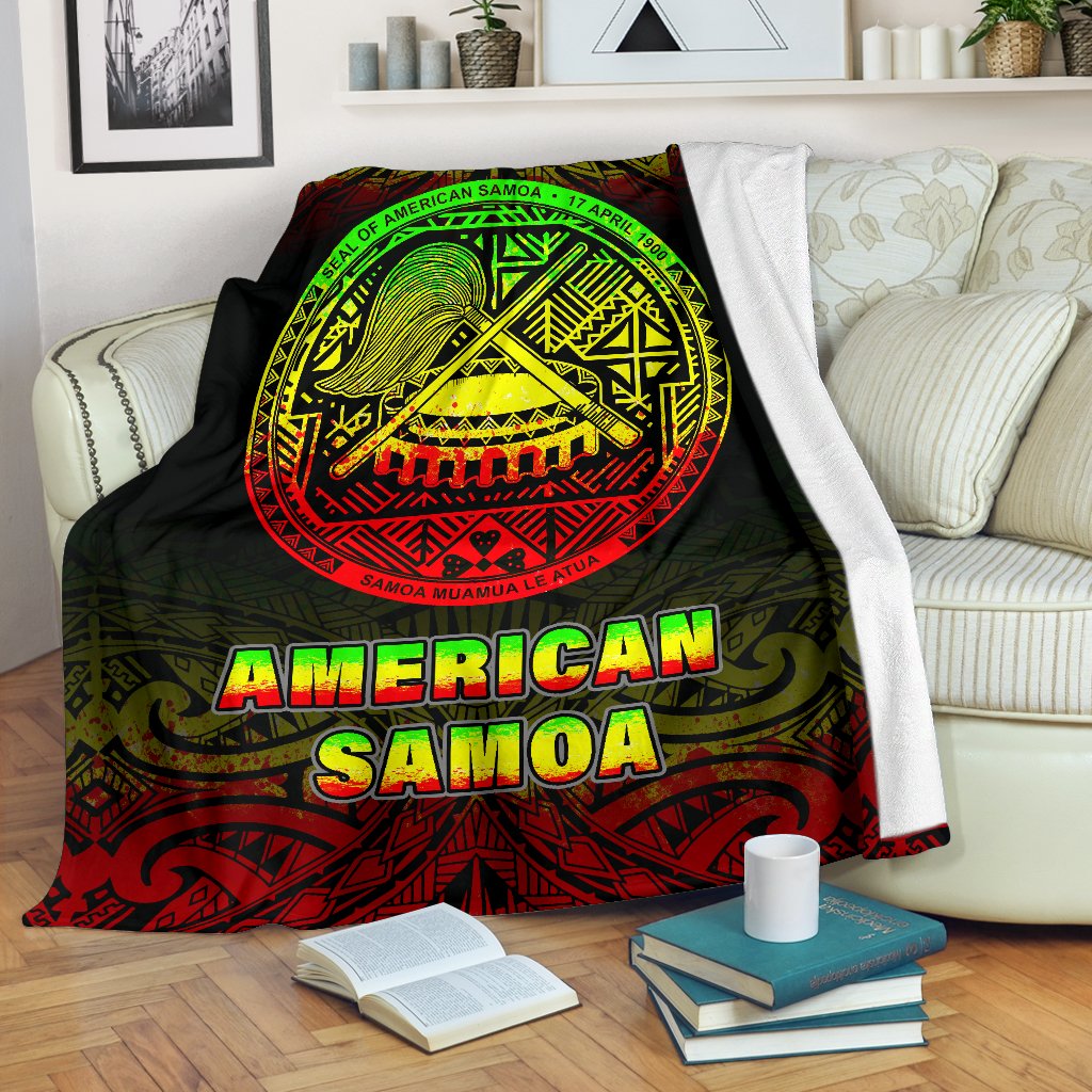 American Samoa Premium Blanket - Reggae Fog Style White - Polynesian Pride