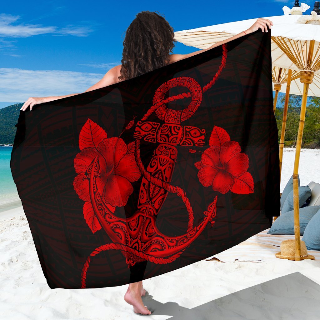 Anchor Red Poly Tribal Sarong Sarong - 1 44*66 Inch Red - Polynesian Pride