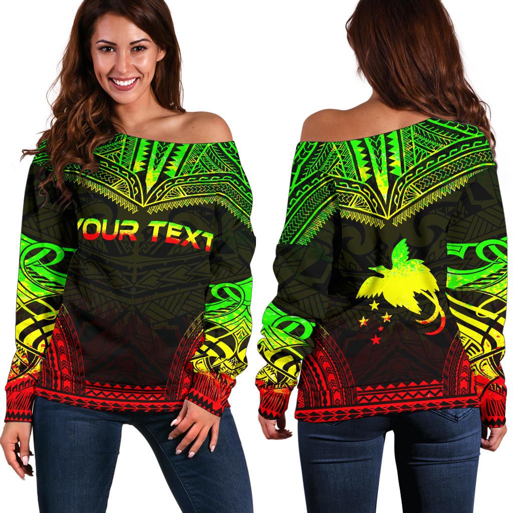 Papua New Guinea Polynesian Chief Custom Personalised Women's Off Shoulder Sweater - Reggae Version Art - Polynesian Pride