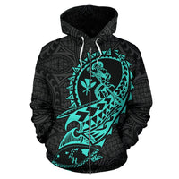 Polynesian Suffer Kanaka Warrior Hawaii Zip Hoodie Turquoise - Polynesian Pride