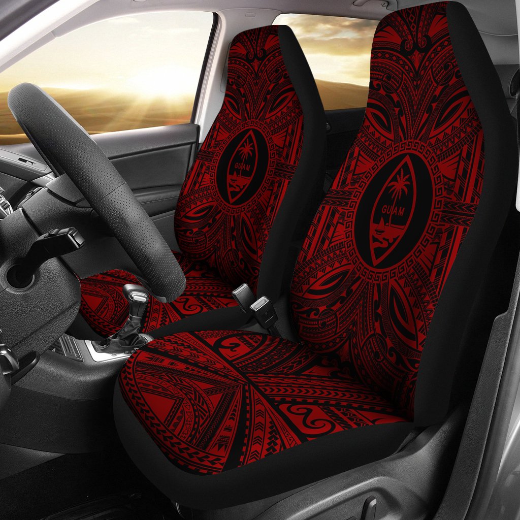Guam Car Seat Cover - Guam Coat Of Arms Polynesian Red Black Universal Fit Red - Polynesian Pride