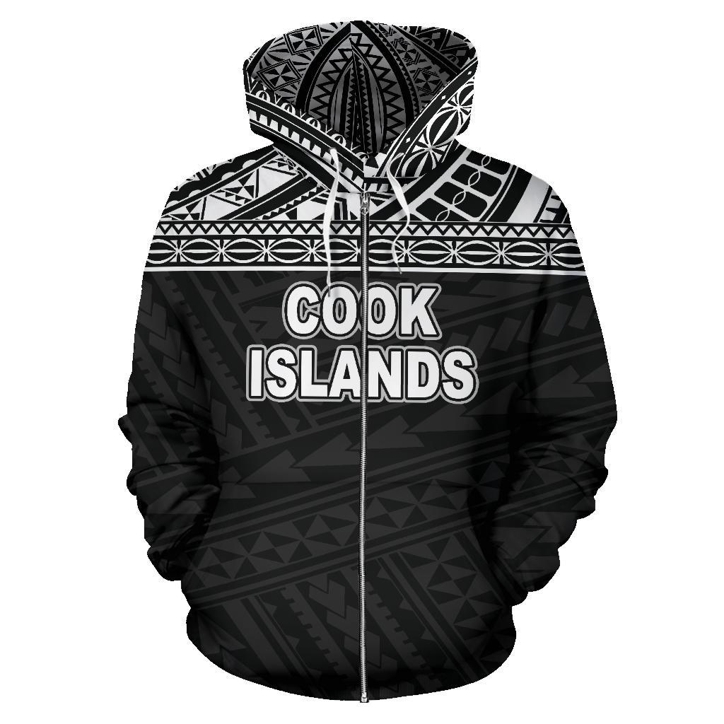 Cook Islands Polynesian Zip up Hoodie Horizontal Black - Polynesian Pride