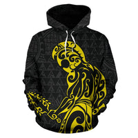 Polynesian Kakau Helmet Weapon Yellow Kanaka Warrior Hoodie - Polynesian Pride