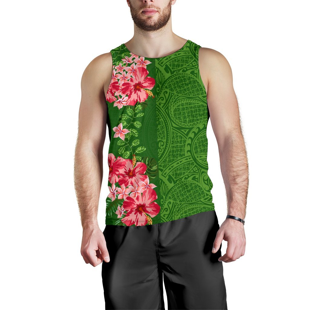 Hawaii Tropical Flower Polynesian Men's Tank Top - Curtis style - Green - Polynesian Pride