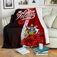 Solomon Islands Polynesian Premium Blanket - Coat Of Arm With Hibiscus - Polynesian Pride