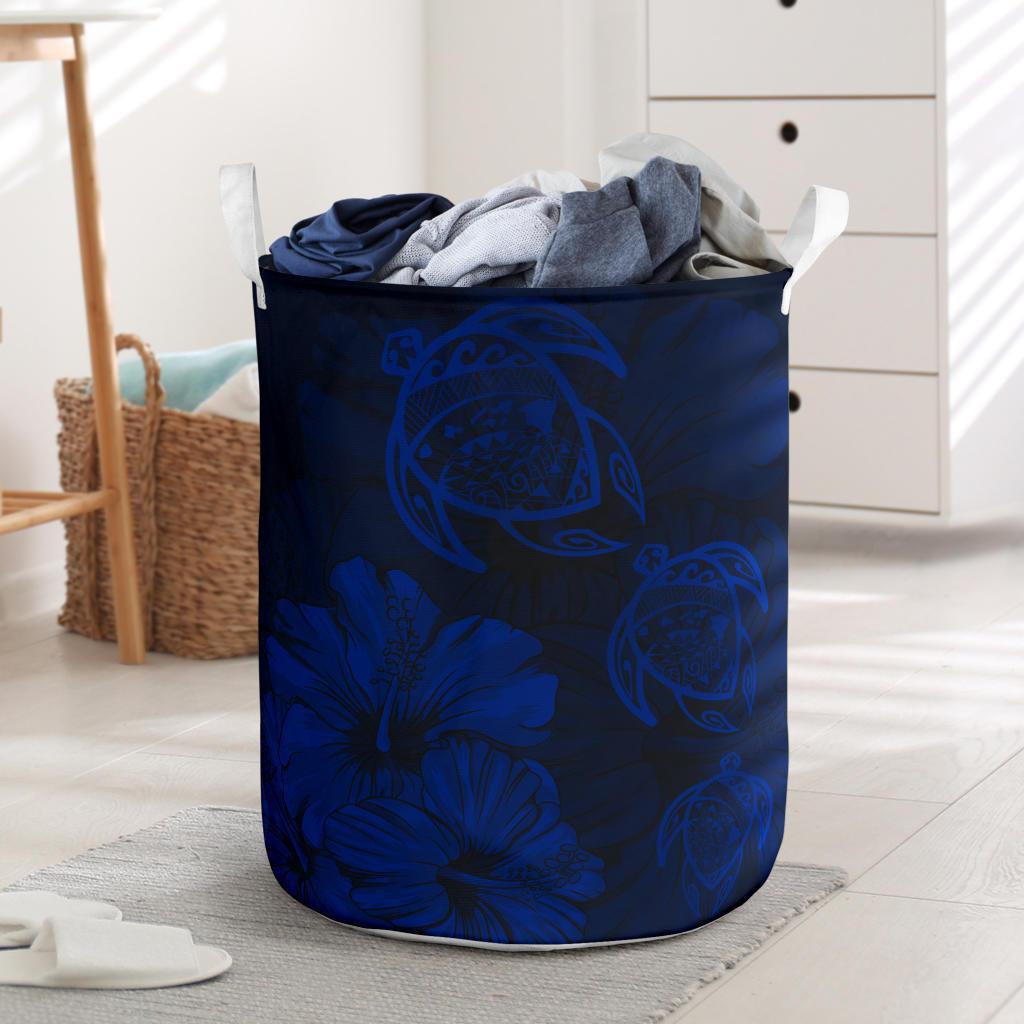 Hibiscus Turtles Hawaii Laundry Basket Blue AH Laundry Basket - 1 One Size Blue - Polynesian Pride