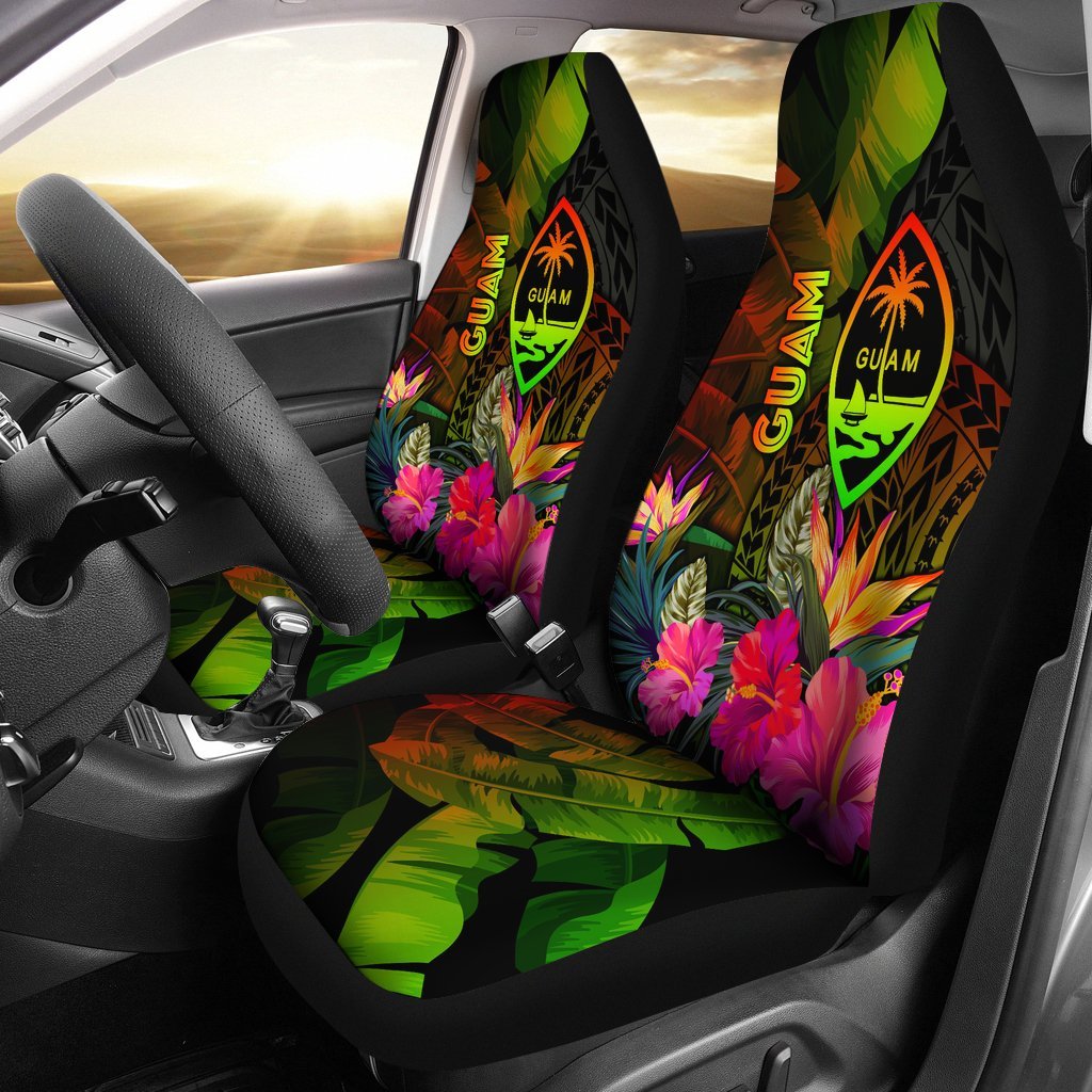 Guam Polynesian Car Seat Covers - Hibiscus and Banana Leaves Universal Fit Reggae - Polynesian Pride