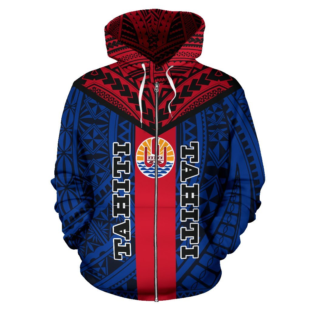 Tahiti Zipper Hoodie Tahiti Flag Polynesian Tattoo Version 2.0 - Polynesian Pride