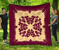 Hawaii Premium Quilt - Hawaiian Quilt Plumeria Medallion Burgundy - AH Red - Polynesian Pride