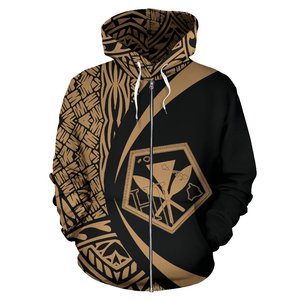 Kanaka Polynesian Zip up Hoodie Tribal Circle Style Golden Color - Polynesian Pride
