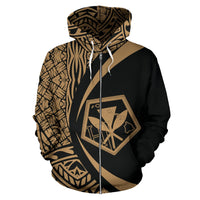 Kanaka Polynesian Zip up Hoodie Tribal Circle Style Golden Color - Polynesian Pride