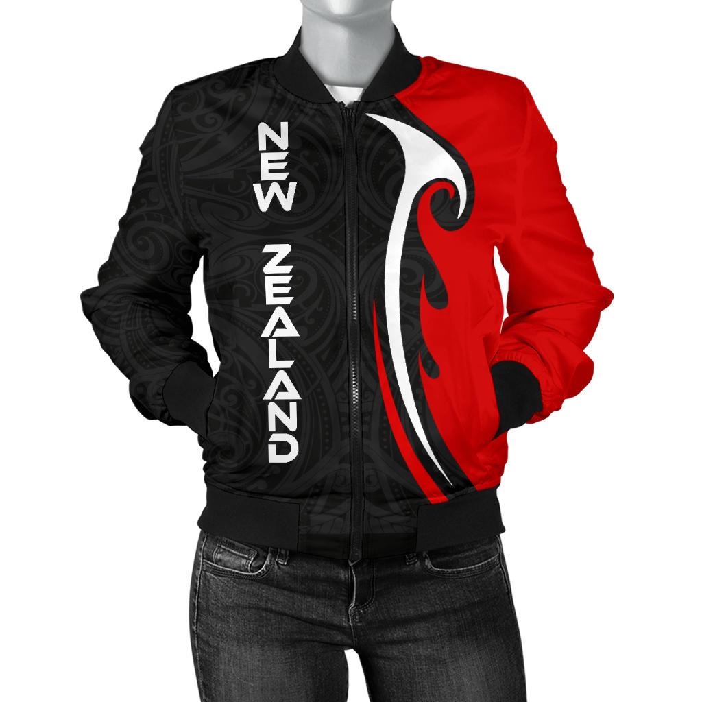 Aotearoa Silver Fern Maori Women Bomber Jacket Red - Black - Polynesian Pride