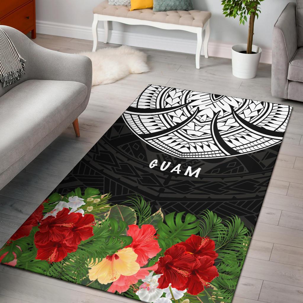 Guam Area Rug - Ginger Lei Pattern Black - Polynesian Pride