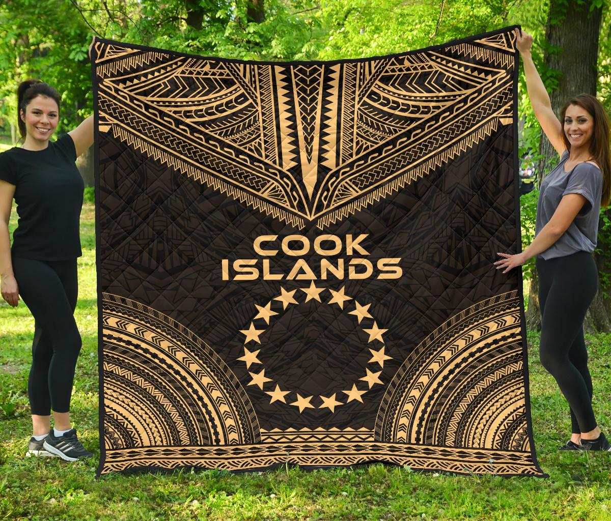 Cook Islands Premium Quilt - Cook Islands Flag Polynesian Chief Gold Version Gold - Polynesian Pride