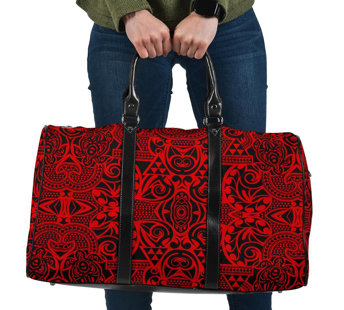 Polynesian Kakau Turtle Red Hawaii Travel Bag Travel Bag One size Red - Polynesian Pride