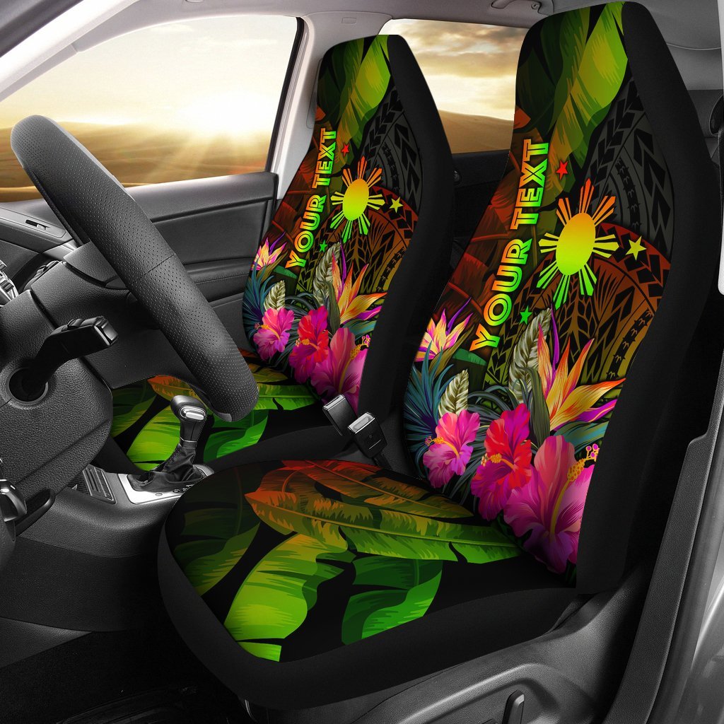 The Philippines Polynesian Personalised Car Seat Covers - Hibiscus and Banana Leaves Universal Fit Reggae - Polynesian Pride