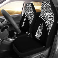 New Caledonia Custom Personalised Car Seat Covers - New Caledonia Coat Of Arms Polynesian White Curve Universal Fit Black - Polynesian Pride