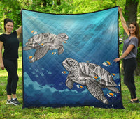 Turtle And Humuhumunukunukuapua'a Premium Quilt Blue - Polynesian Pride