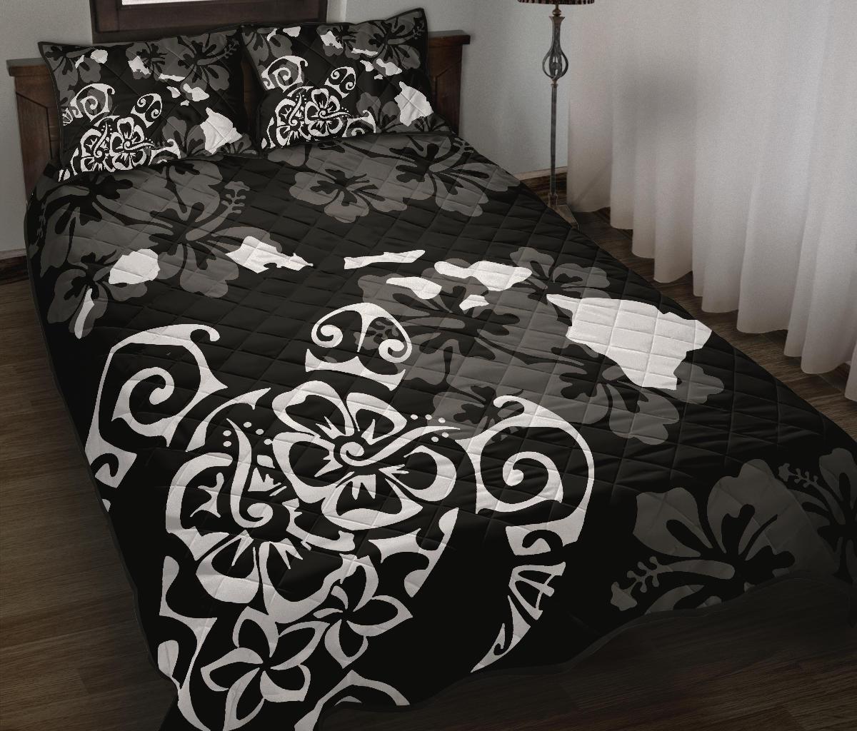 Turtle Hibiscus Map White Quilt Bed Set - Polynesian Pride