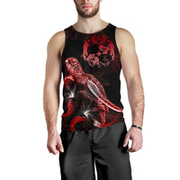 Tonga Men Tank Top - Turtle With Blooming Hibiscus Red - Polynesian Pride