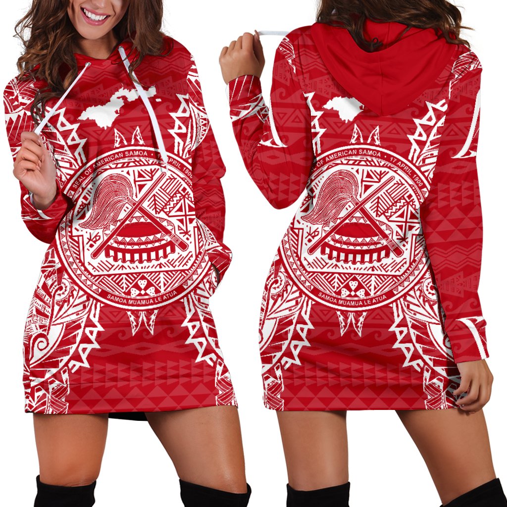 American Samoa Polynesian Hoodie Dress Map Red White Red - Polynesian Pride