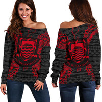 Tuvalu Polynesian Shoulder Sweater Map Red Red - Polynesian Pride