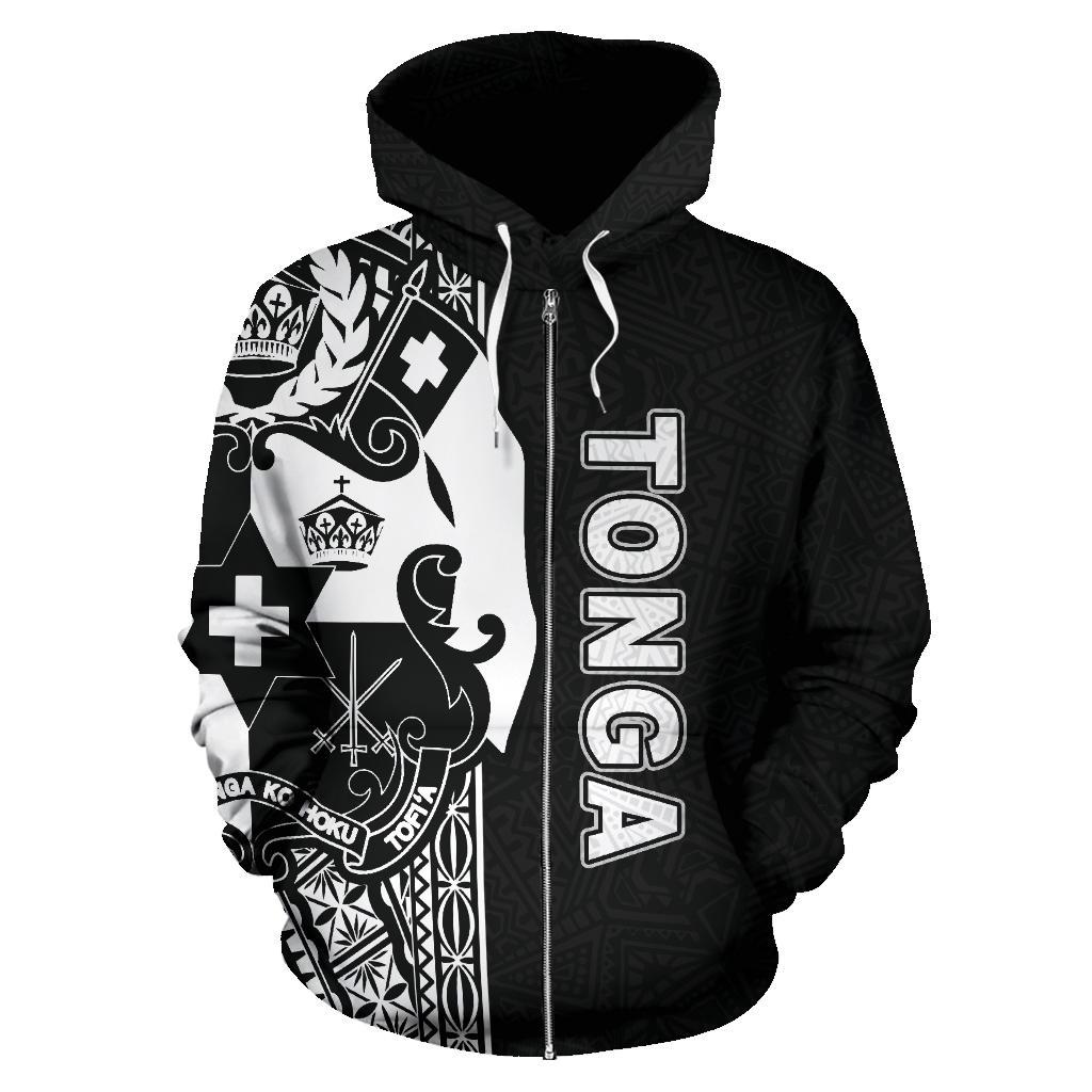 Tonga Polynesian Zip up Hoodie White Line - Polynesian Pride