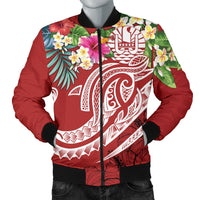 Tahiti Polynesian Men's Bomber Jacket - Summer Plumeria (Red) Red - Polynesian Pride