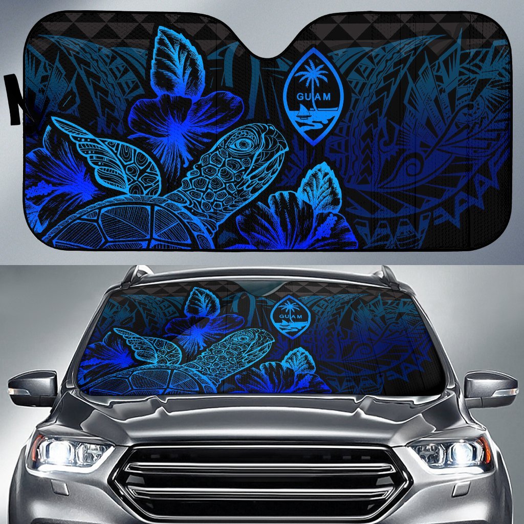 Guam Auto Sun Shades Turtle Hibiscus Blue Auto Sun Shade Universal Fit Blue - Polynesian Pride