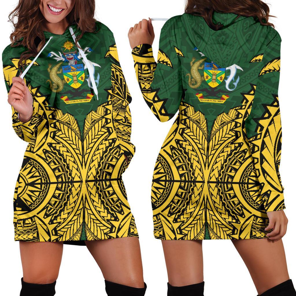 Solomon Islands Hoodie Dress - Solomon Islands Coat Of Arms Premium Green - Polynesian Pride