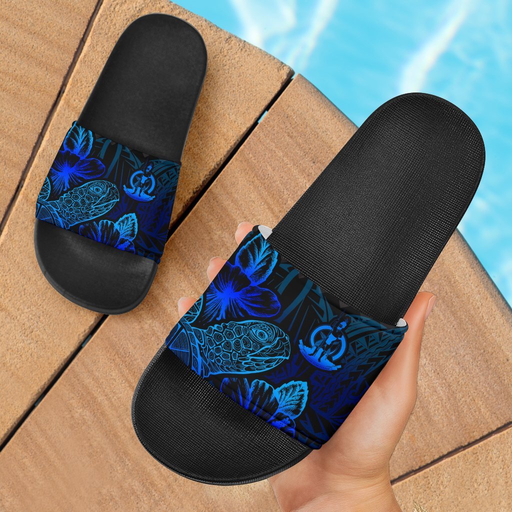 Vanuatu Sandals - Turtle Hibiscus Pattern Blue Black - Polynesian Pride