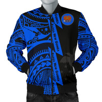 Polynesian Guinea Men's Bomber Jacket - Moana Maui Tattoo With Coat Of Arm Guinea Blue - Polynesian Pride