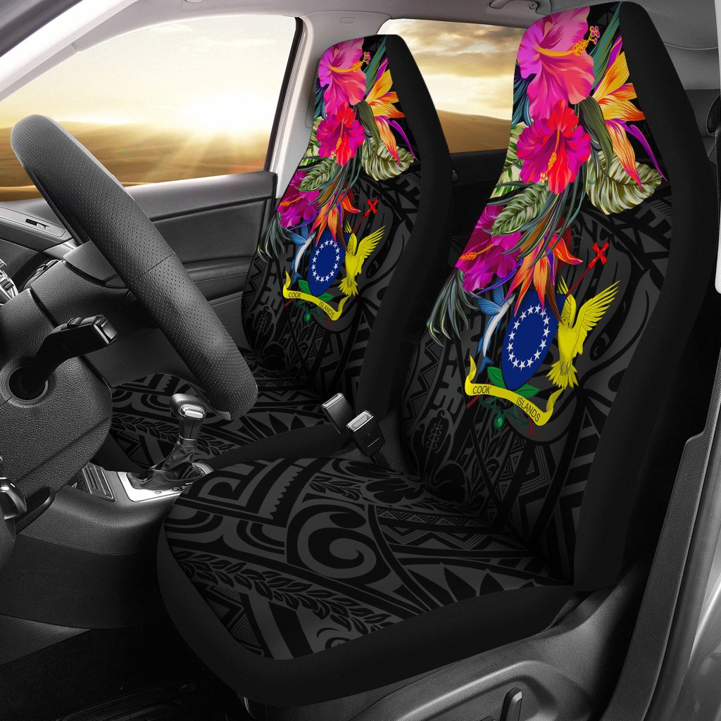 Cook Islands Car Seat Covers - Polynesian Hibiscus Pattern Universal Fit Black - Polynesian Pride