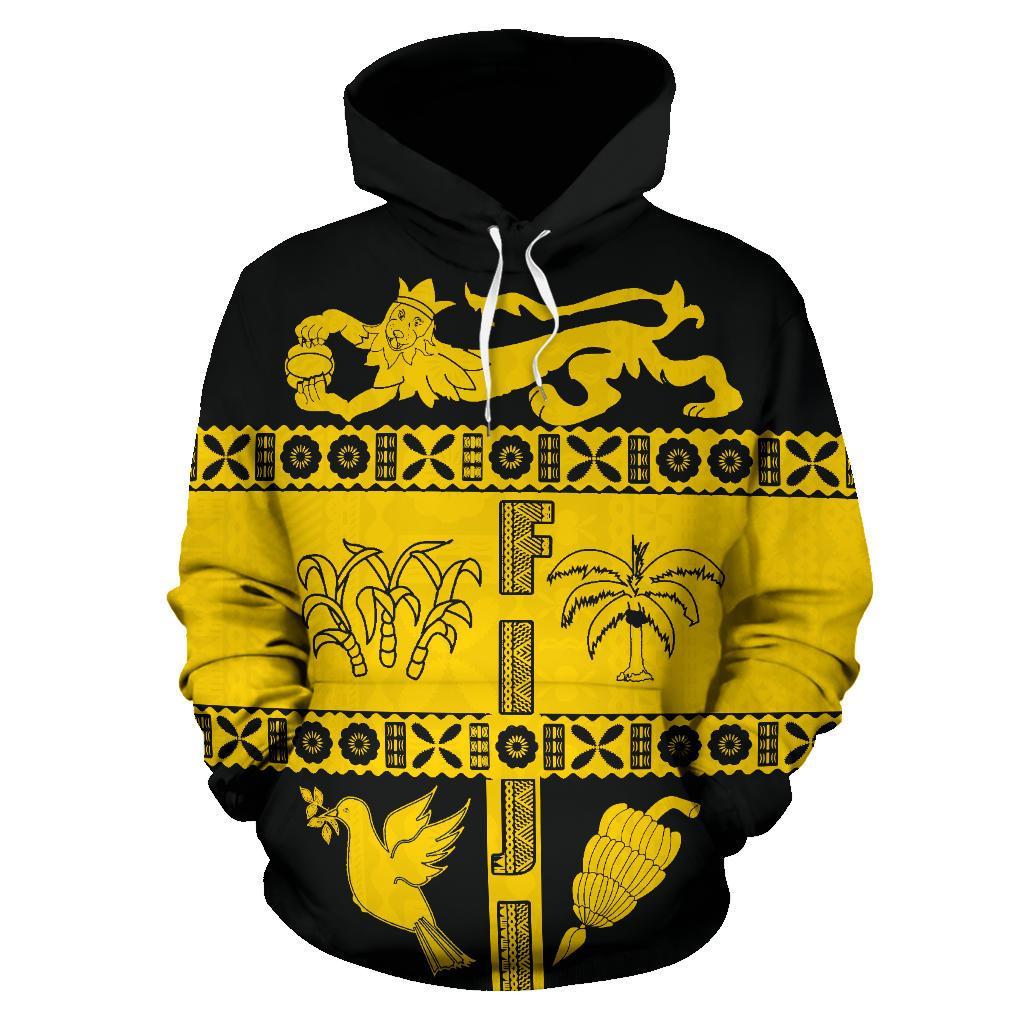 Fiji Tapa Hoodie Fiji Yellow Coat of Arms - Polynesian Pride