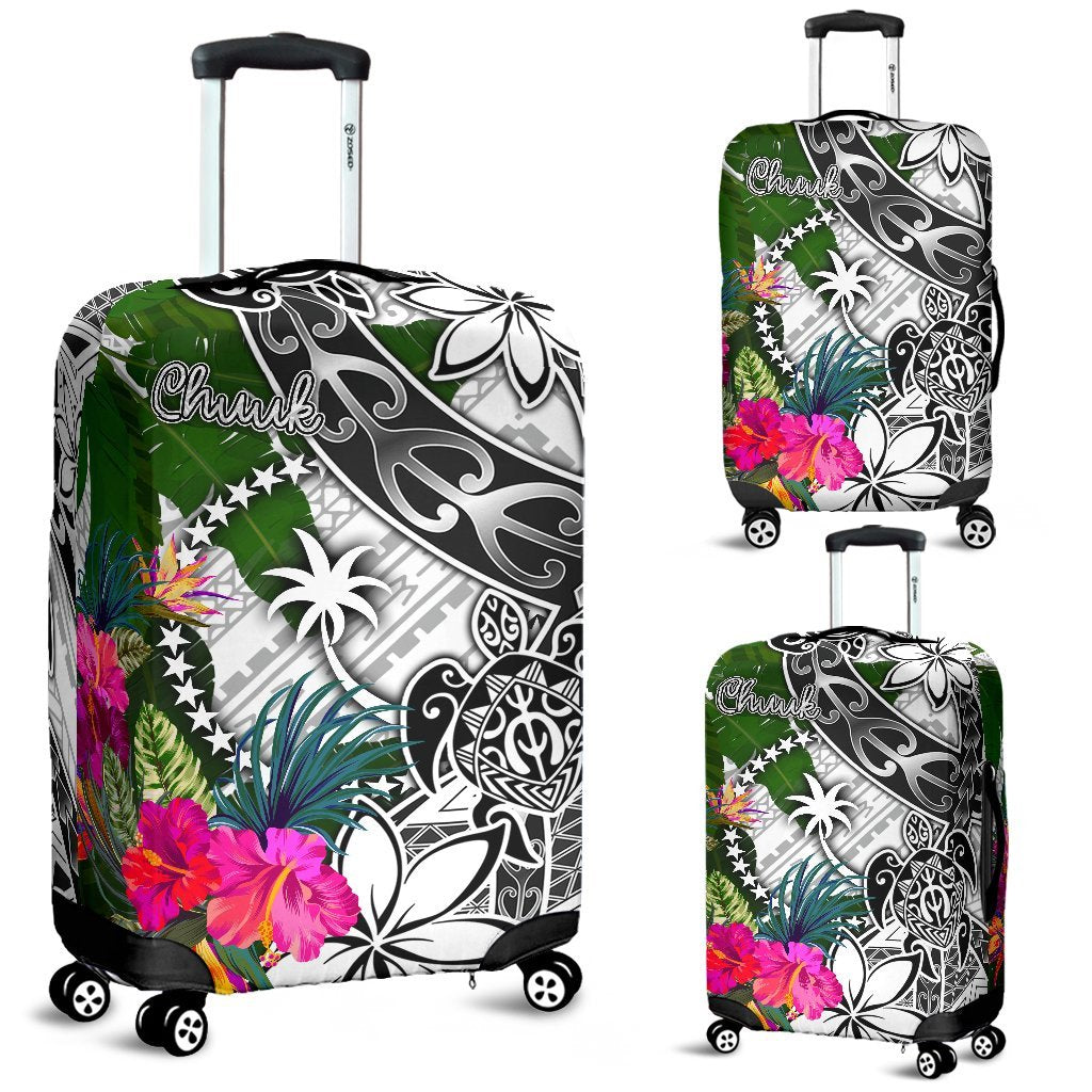 Chuuk Luggage Covers White - Turtle Plumeria Banana Leaf White - Polynesian Pride